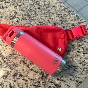 Yeti Pink Tumbler with Red Belt Bag